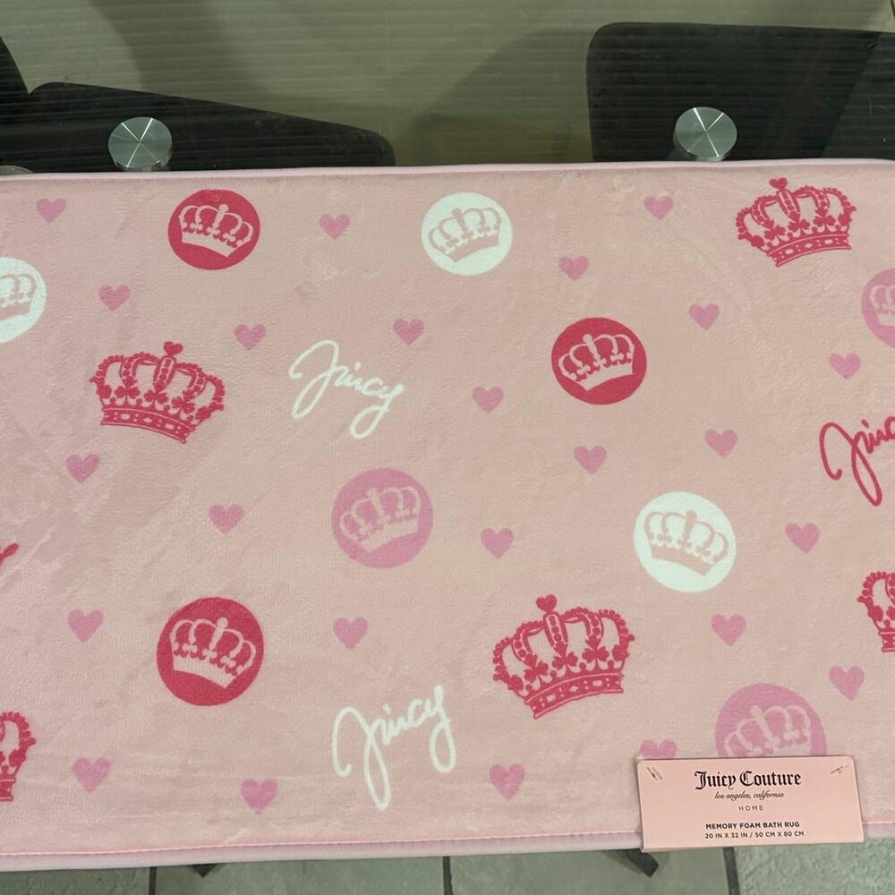 Juicy Couture Home Memory Foam Bath Rug - Pink Crown & Heart Print